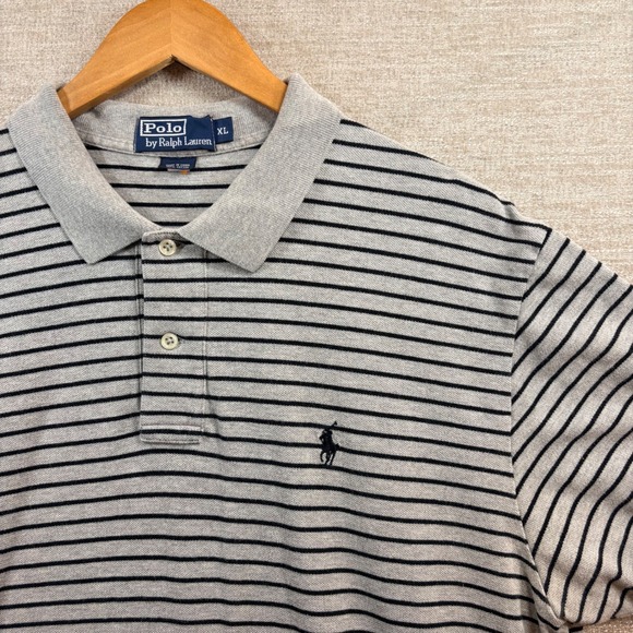 Polo by Ralph Lauren Other - Polo Ralph Lauren Men XL Grey Black Striped Cotton Pique Polo Classic Preppy EUC